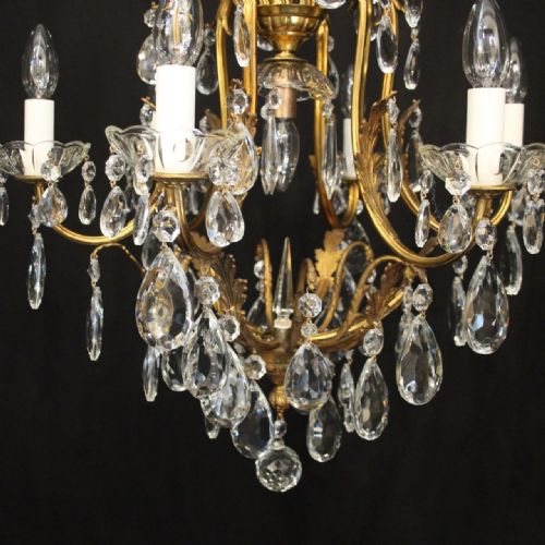 FRENCH GILDED CRYSTAL 7 LIGHT BIRDCAGE ANTIQUE CHANDELIER - ADDITIONAL PHOTO 3