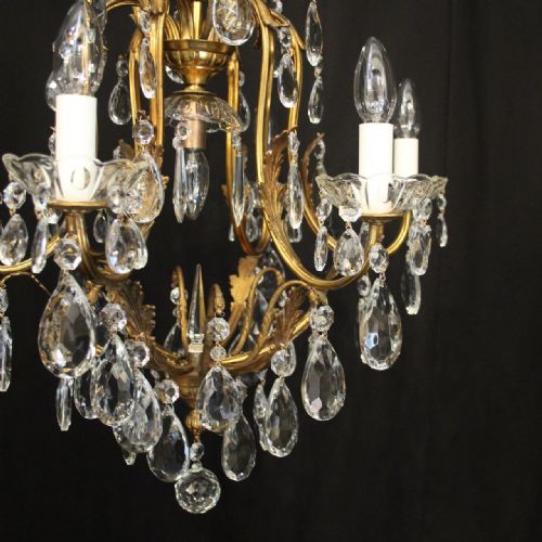 FRENCH GILDED CRYSTAL 7 LIGHT BIRDCAGE ANTIQUE CHANDELIER - ADDITIONAL PHOTO 4