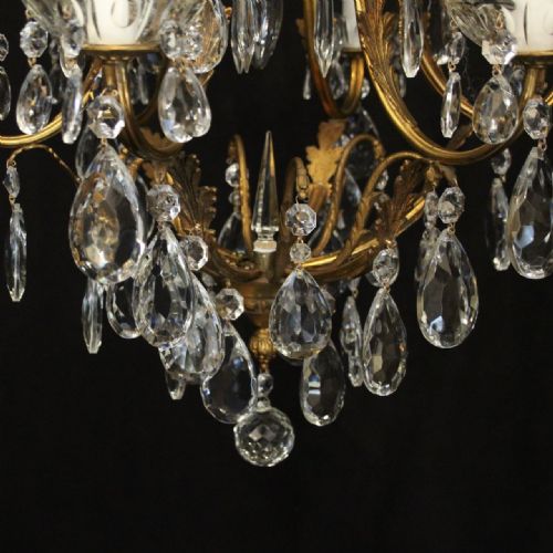 FRENCH GILDED CRYSTAL 7 LIGHT BIRDCAGE ANTIQUE CHANDELIER - ADDITIONAL PHOTO 7