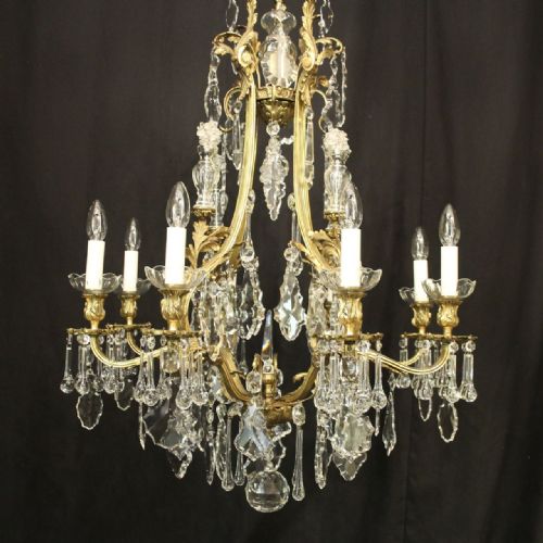 FRENCH GILDED BRONZE CRYSTAL 8 LIGHT ANTIQUE CHANDELIER - ADDITIONAL PHOTO 1