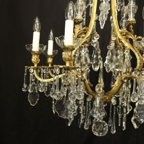 FRENCH GILDED BRONZE CRYSTAL 8 LIGHT ANTIQUE CHANDELIER - ADDITIONAL PHOTO 2
