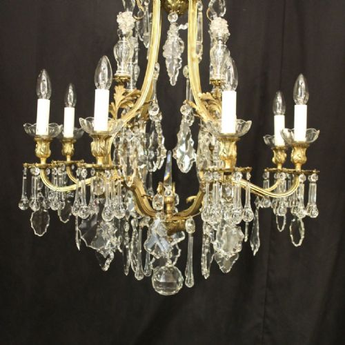FRENCH GILDED BRONZE CRYSTAL 8 LIGHT ANTIQUE CHANDELIER - ADDITIONAL PHOTO 3
