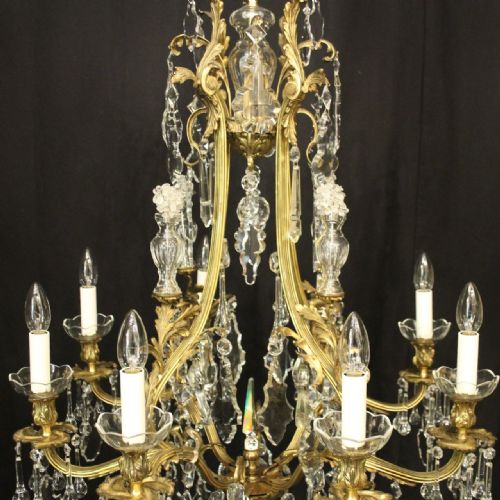 FRENCH GILDED BRONZE CRYSTAL 8 LIGHT ANTIQUE CHANDELIER - ADDITIONAL PHOTO 5
