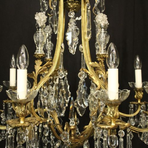 FRENCH GILDED BRONZE CRYSTAL 8 LIGHT ANTIQUE CHANDELIER - ADDITIONAL PHOTO 6