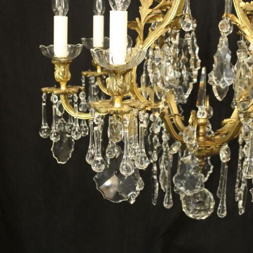 FRENCH GILDED BRONZE CRYSTAL 8 LIGHT ANTIQUE CHANDELIER - ADDITIONAL PHOTO 7