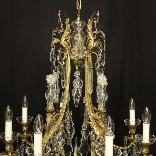 FRENCH GILDED BRONZE CRYSTAL 8 LIGHT ANTIQUE CHANDELIER - ADDITIONAL PHOTO 8