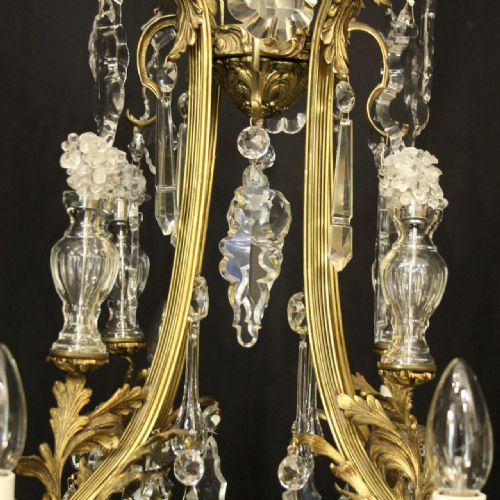 FRENCH GILDED BRONZE CRYSTAL 8 LIGHT ANTIQUE CHANDELIER - ADDITIONAL PHOTO 9