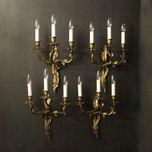 french set of 4 gilded bronze antique wall sconces - CATEGORY: ANTIQUE LIGHTING - DATED 19TH CENTURY
