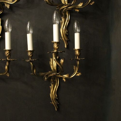 FRENCH SET OF 4 GILDED BRONZE ANTIQUE WALL SCONCES - ADDITIONAL PHOTO 1