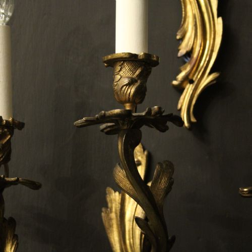 FRENCH SET OF 4 GILDED BRONZE ANTIQUE WALL SCONCES - ADDITIONAL PHOTO 3