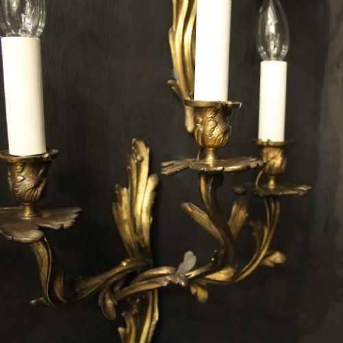 FRENCH SET OF 4 GILDED BRONZE ANTIQUE WALL SCONCES - ADDITIONAL PHOTO 5
