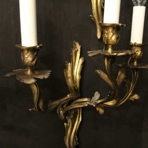 FRENCH SET OF 4 GILDED BRONZE ANTIQUE WALL SCONCES - ADDITIONAL PHOTO 6