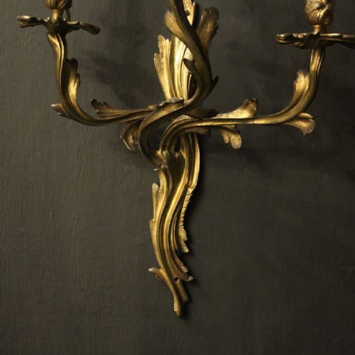 FRENCH SET OF 4 GILDED BRONZE ANTIQUE WALL SCONCES - ADDITIONAL PHOTO 7