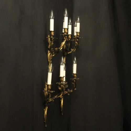 FRENCH SET OF 4 GILDED BRONZE ANTIQUE WALL SCONCES - ADDITIONAL PHOTO 9