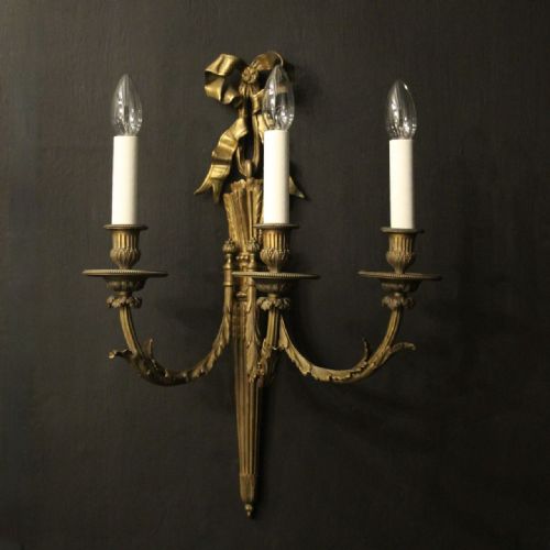 french gilded bronze single triple arm antique wall light - CATEGORY: ANTIQUE LIGHTING - DATED 19TH CENTURY