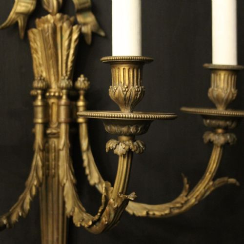 FRENCH GILDED BRONZE SINGLE TRIPLE ARM ANTIQUE WALL LIGHT - ADDITIONAL PHOTO 2