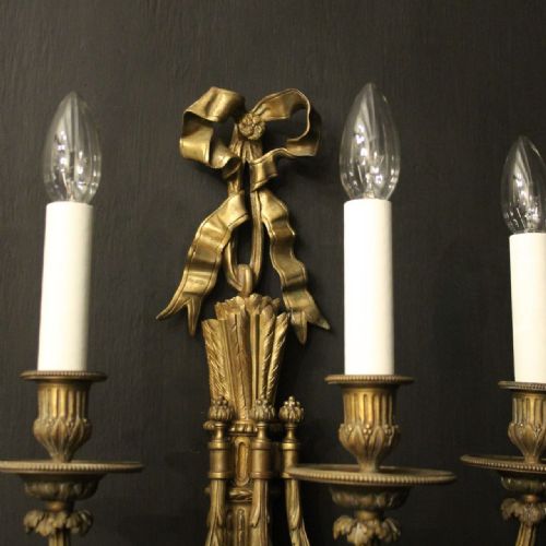 FRENCH GILDED BRONZE SINGLE TRIPLE ARM ANTIQUE WALL LIGHT - ADDITIONAL PHOTO 3