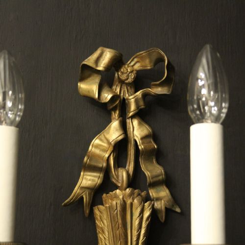 FRENCH GILDED BRONZE SINGLE TRIPLE ARM ANTIQUE WALL LIGHT - ADDITIONAL PHOTO 4