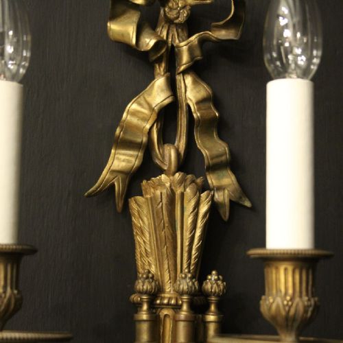 FRENCH GILDED BRONZE SINGLE TRIPLE ARM ANTIQUE WALL LIGHT - ADDITIONAL PHOTO 5