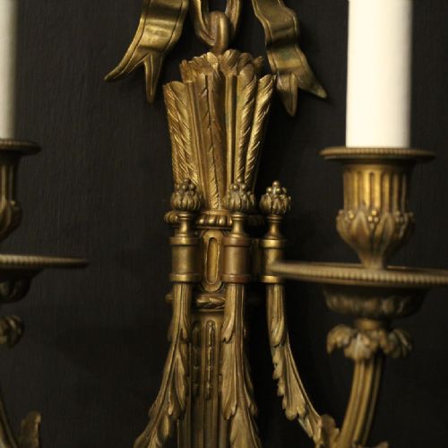 FRENCH GILDED BRONZE SINGLE TRIPLE ARM ANTIQUE WALL LIGHT - ADDITIONAL PHOTO 6