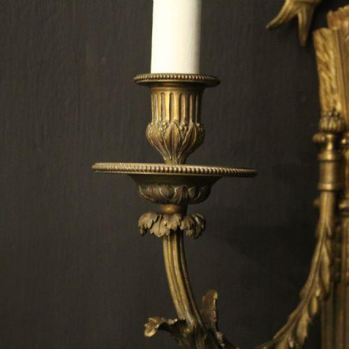 FRENCH GILDED BRONZE SINGLE TRIPLE ARM ANTIQUE WALL LIGHT - ADDITIONAL PHOTO 7