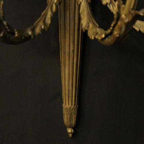FRENCH GILDED BRONZE SINGLE TRIPLE ARM ANTIQUE WALL LIGHT - ADDITIONAL PHOTO 8