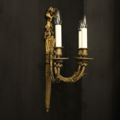 FRENCH GILDED BRONZE SINGLE TRIPLE ARM ANTIQUE WALL LIGHT - ADDITIONAL PHOTO 9