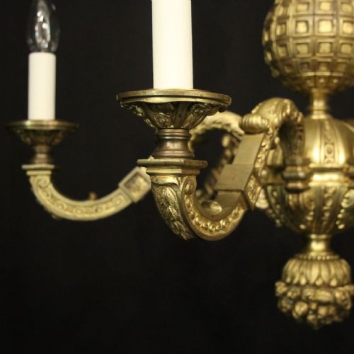 ENGLISH 19TH C GILDED BRONZE 6 LIGHT ANTIQUE CHANDELIER - ADDITIONAL PHOTO 1