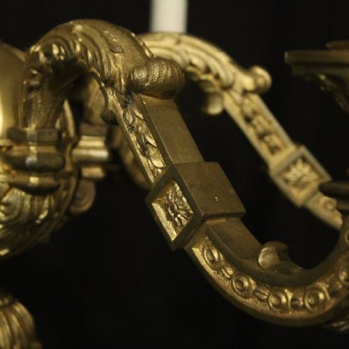 ENGLISH 19TH C GILDED BRONZE 6 LIGHT ANTIQUE CHANDELIER - ADDITIONAL PHOTO 2