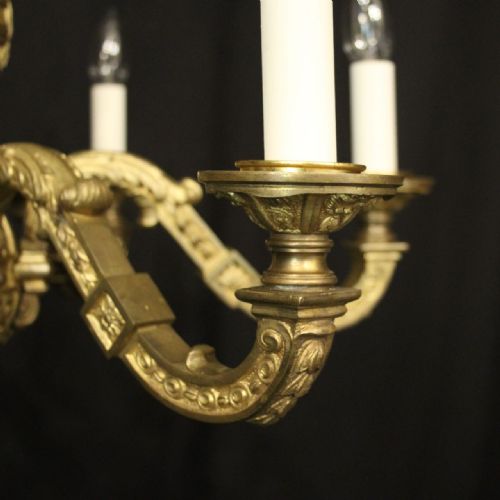 ENGLISH 19TH C GILDED BRONZE 6 LIGHT ANTIQUE CHANDELIER - ADDITIONAL PHOTO 3
