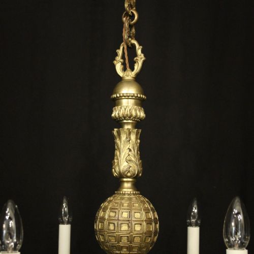 ENGLISH 19TH C GILDED BRONZE 6 LIGHT ANTIQUE CHANDELIER - ADDITIONAL PHOTO 4