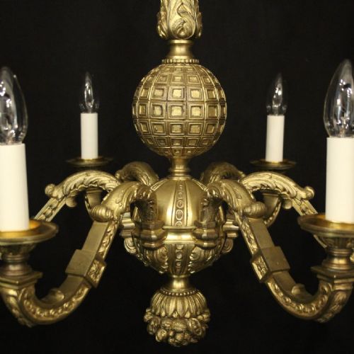 ENGLISH 19TH C GILDED BRONZE 6 LIGHT ANTIQUE CHANDELIER - ADDITIONAL PHOTO 5