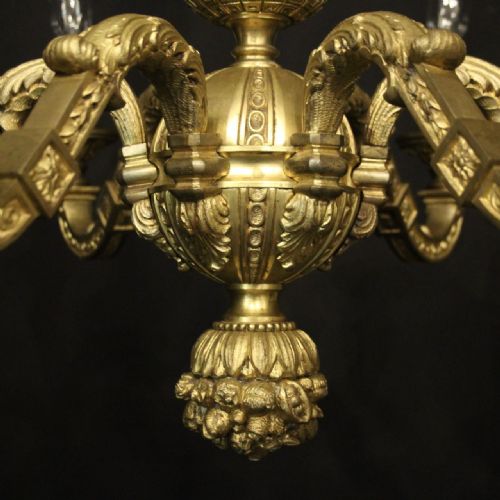 ENGLISH 19TH C GILDED BRONZE 6 LIGHT ANTIQUE CHANDELIER - ADDITIONAL PHOTO 6