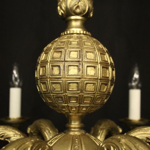ENGLISH 19TH C GILDED BRONZE 6 LIGHT ANTIQUE CHANDELIER - ADDITIONAL PHOTO 8