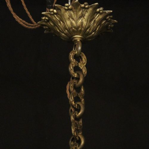 ENGLISH 19TH C GILDED BRONZE 6 LIGHT ANTIQUE CHANDELIER - ADDITIONAL PHOTO 9