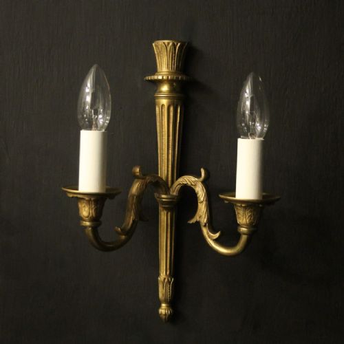 FRENCH PAIR OF EMPIRE GILDED BRASS WALL LIGHTS - ADDITIONAL PHOTO 1