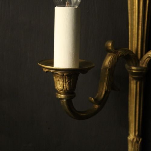 FRENCH PAIR OF EMPIRE GILDED BRASS WALL LIGHTS - ADDITIONAL PHOTO 5