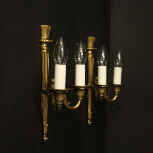 FRENCH PAIR OF EMPIRE GILDED BRASS WALL LIGHTS - ADDITIONAL PHOTO 9