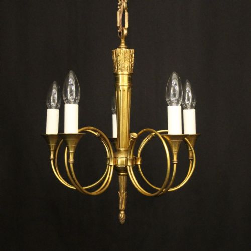 french gilded bronze empire 5 light antique chandelier - CATEGORY: ANTIQUE LIGHTING - DATED 1920