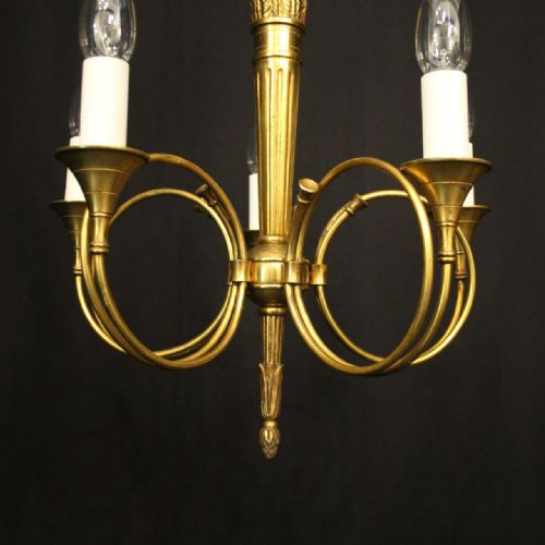 FRENCH GILDED BRONZE EMPIRE 5 LIGHT ANTIQUE CHANDELIER - ADDITIONAL PHOTO 1