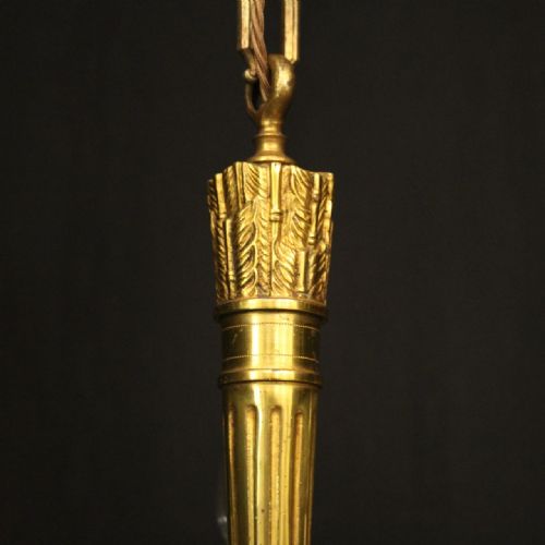 FRENCH GILDED BRONZE EMPIRE 5 LIGHT ANTIQUE CHANDELIER - ADDITIONAL PHOTO 8
