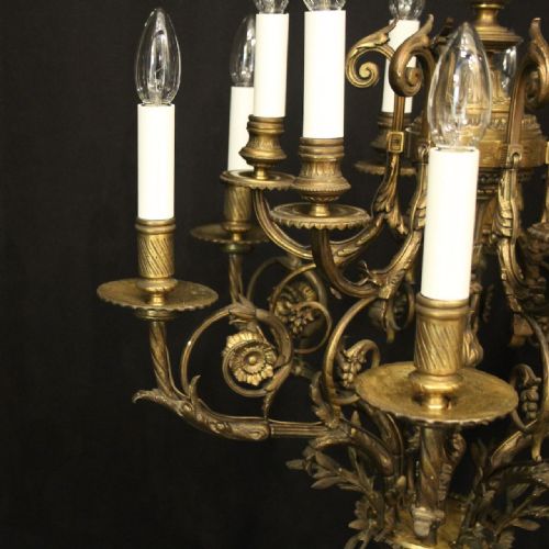 FRENCH GILDED BRONZE 12 LIGHT ANTIQUE CHANDELIER - ADDITIONAL PHOTO 6