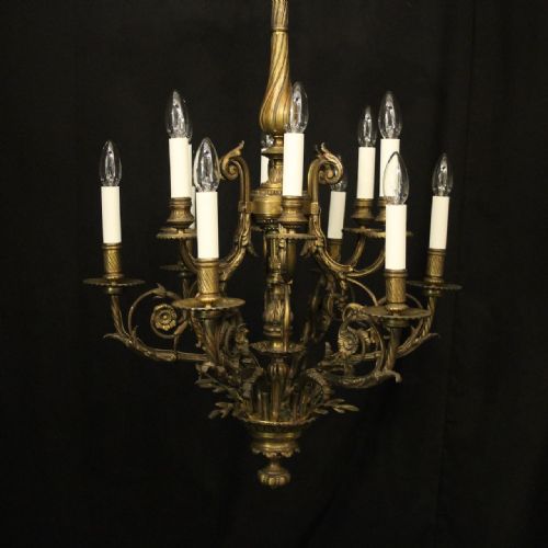 FRENCH GILDED BRONZE 12 LIGHT ANTIQUE CHANDELIER - ADDITIONAL PHOTO 1