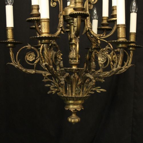 FRENCH GILDED BRONZE 12 LIGHT ANTIQUE CHANDELIER - ADDITIONAL PHOTO 2