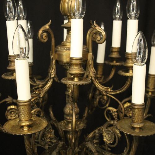 FRENCH GILDED BRONZE 12 LIGHT ANTIQUE CHANDELIER - ADDITIONAL PHOTO 3