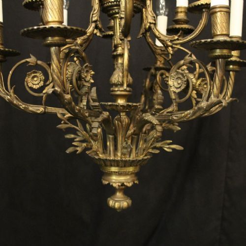 FRENCH GILDED BRONZE 12 LIGHT ANTIQUE CHANDELIER - ADDITIONAL PHOTO 5