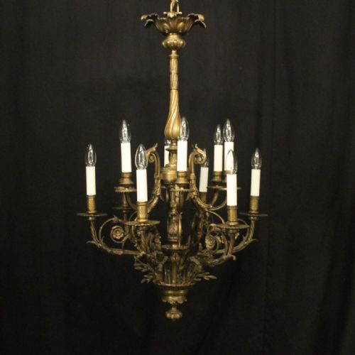 french gilded bronze 12 light antique chandelier - CATEGORY: ANTIQUE LIGHTING - DATED 19TH CENTURY
