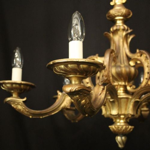 FRENCH GILDED BRONZE 6 LIGHT ANTIQUE CHANDELIER - ADDITIONAL PHOTO 1