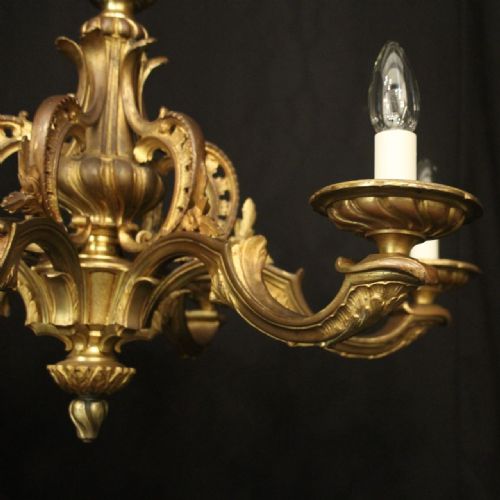 FRENCH GILDED BRONZE 6 LIGHT ANTIQUE CHANDELIER - ADDITIONAL PHOTO 2