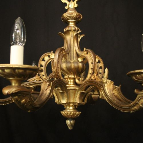 FRENCH GILDED BRONZE 6 LIGHT ANTIQUE CHANDELIER - ADDITIONAL PHOTO 3